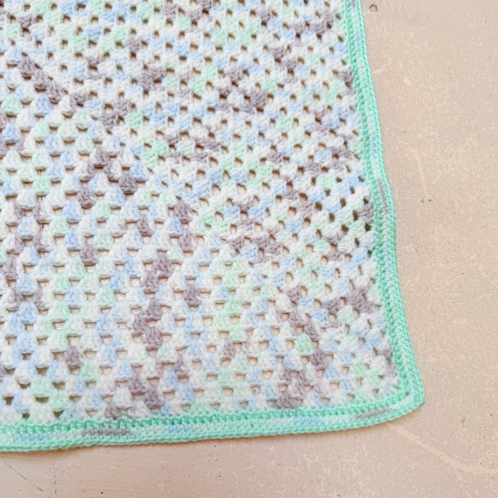 Handmade Crochet Baby Blanket Unisex One Size Pastel Mint Green Granny Square